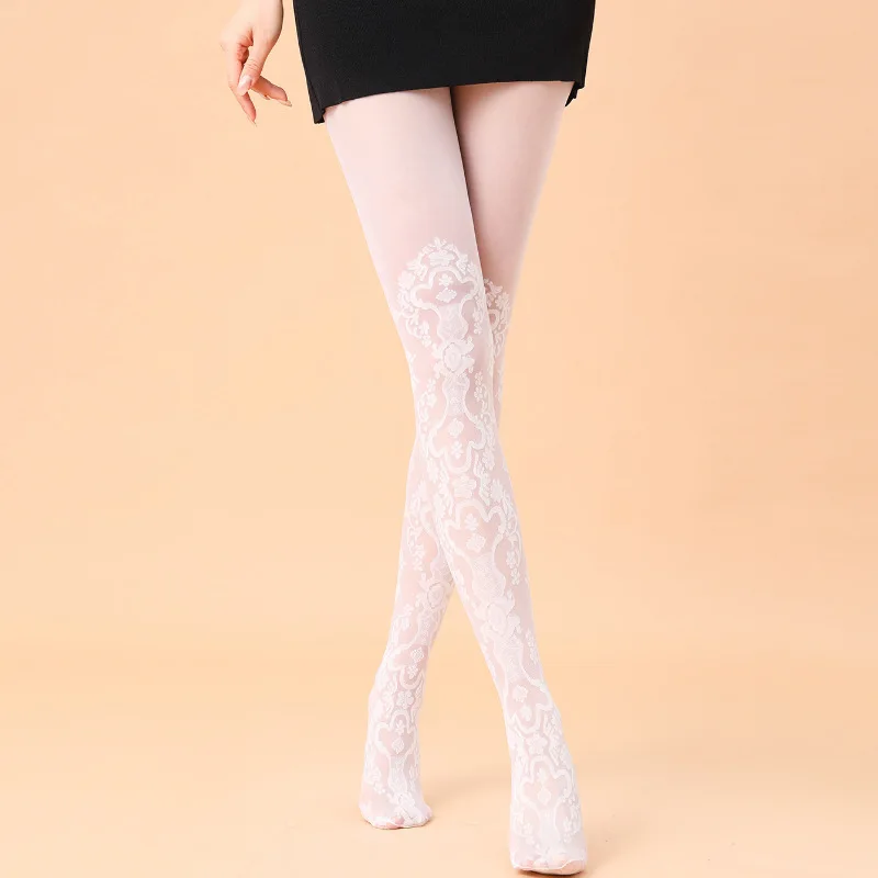Venus hollow jacquard stockings, thin female flesh white sexy pattern pantyhose, female vintage lace lace stockings