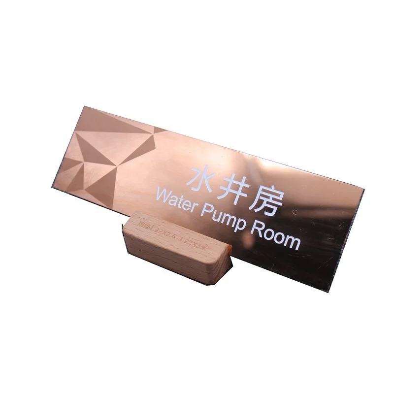 Factory sale design hotel metal AD sign board Logo plate stainless lable etched mirror badge tag room name number signage plate