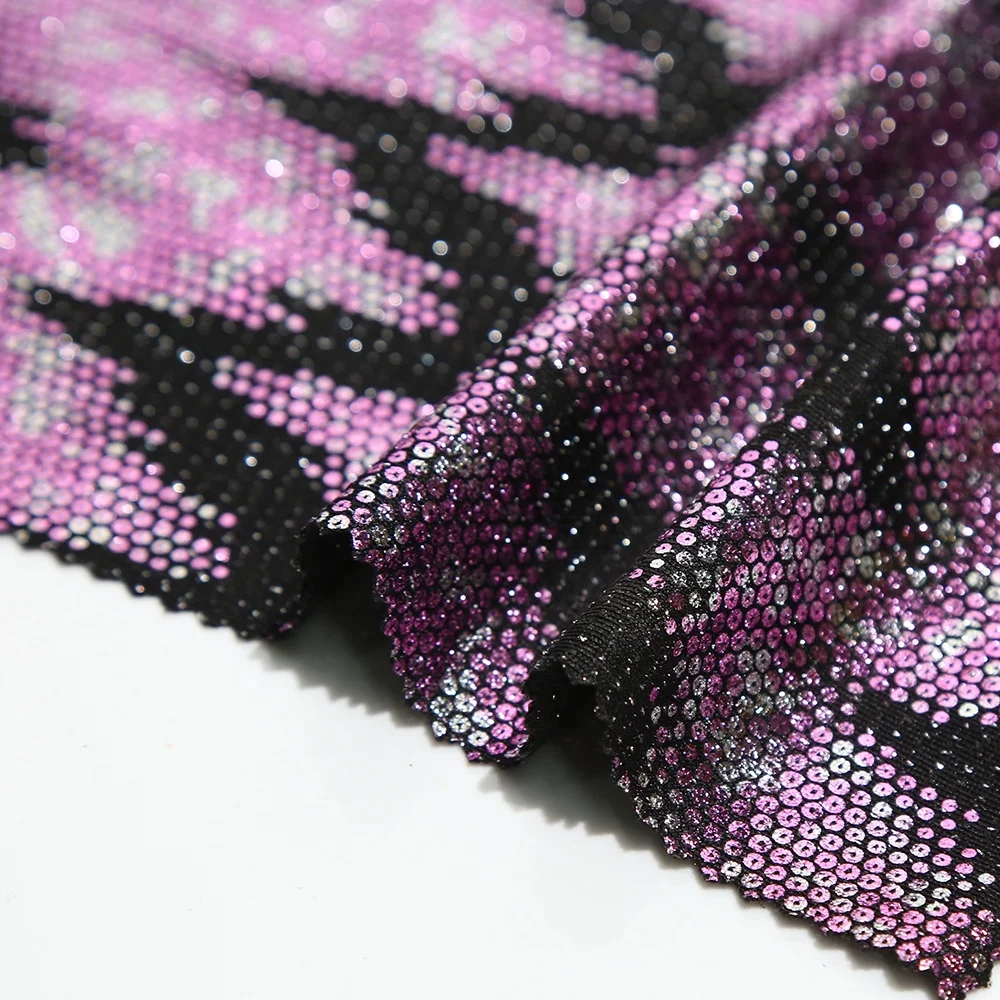 Hot sale 2024 knitting sequins fabric women clothing accessories foil metallic fabric for evening dress