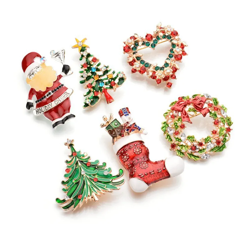 Custom Cute Cartoon Santa Claus Christmas Tree Boots Wreath Heart Enamel Christmas Brooches