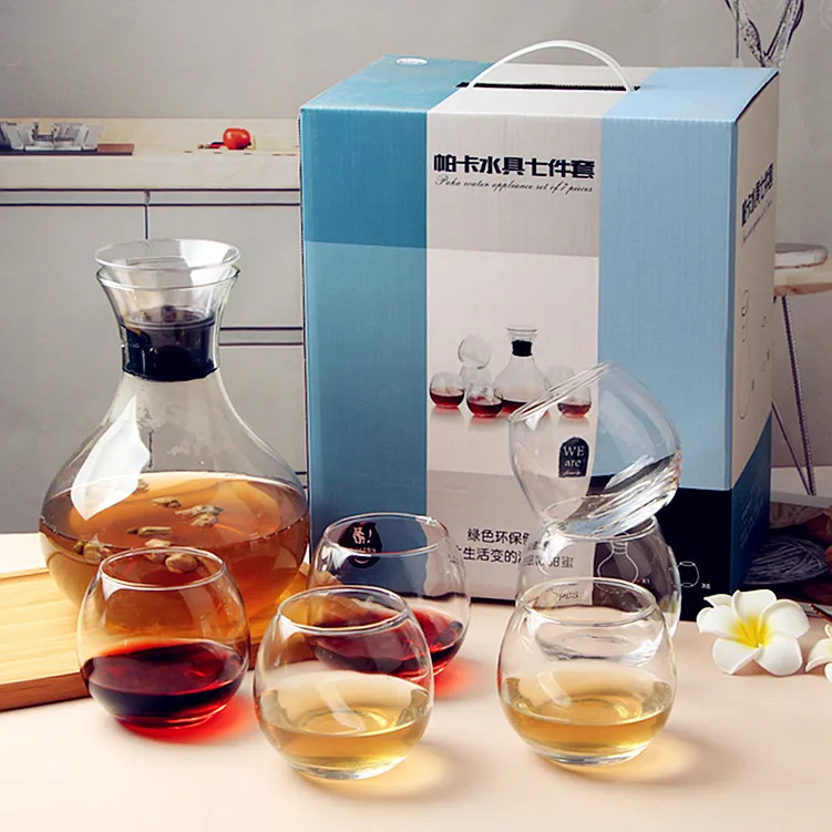 borosilicate transparent clear glass teapot and cup set