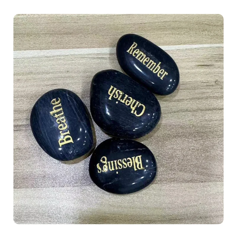Best Seller Natural High Polished Healing Engraved River Stones Pebble Carved Lettering Words Customized For Gift & Souvenirs