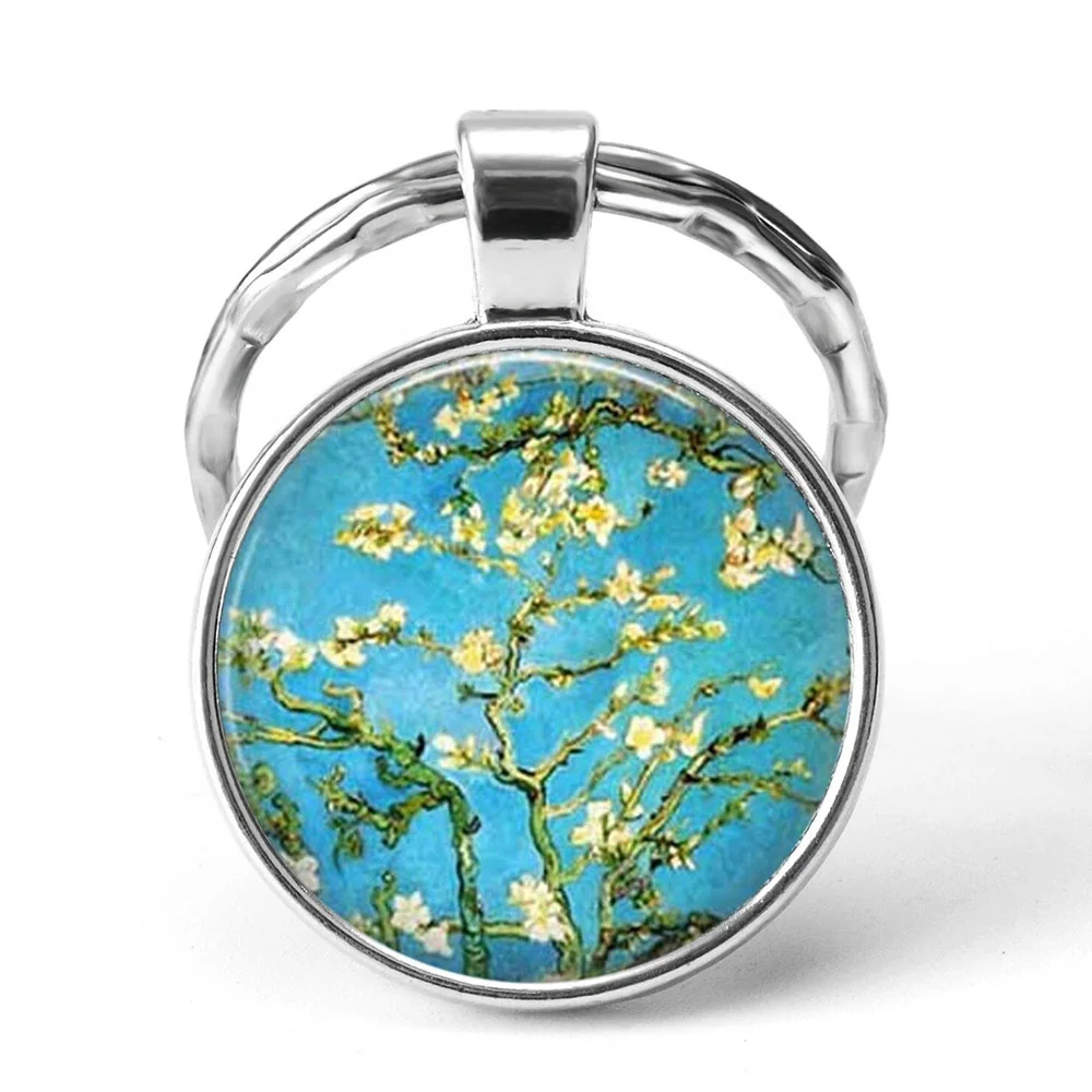 Custom Epoxy Printed Van Gogh Art Wholesale Souvenirs Metal Key Chains For Tourist Gift