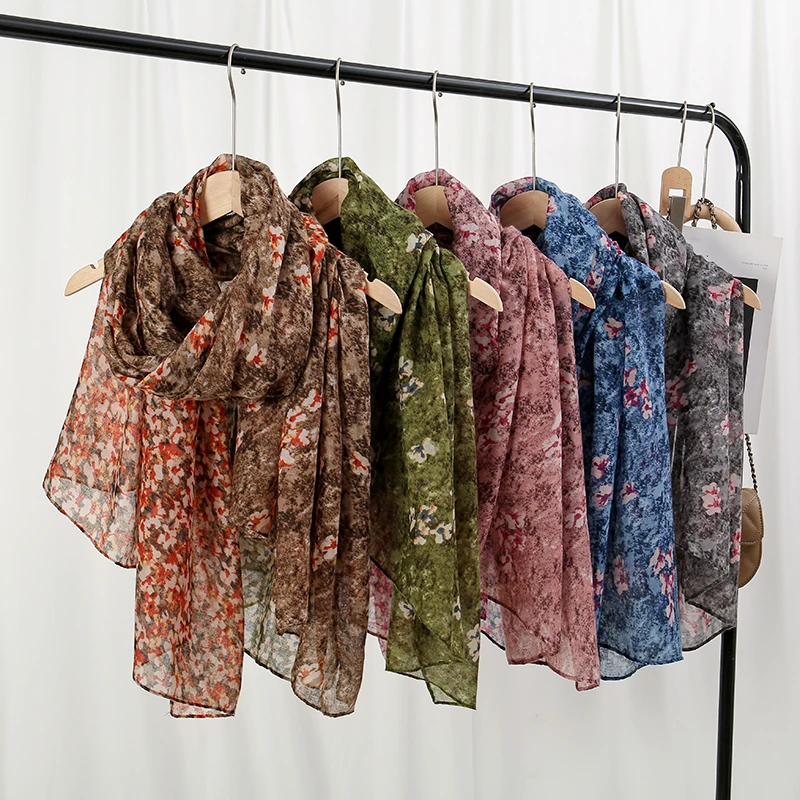 New Fashion Long Scarves Shawl Muslim Scarfs Floral Printed Hijab Cotton Viscose Hijab Scarf For Women