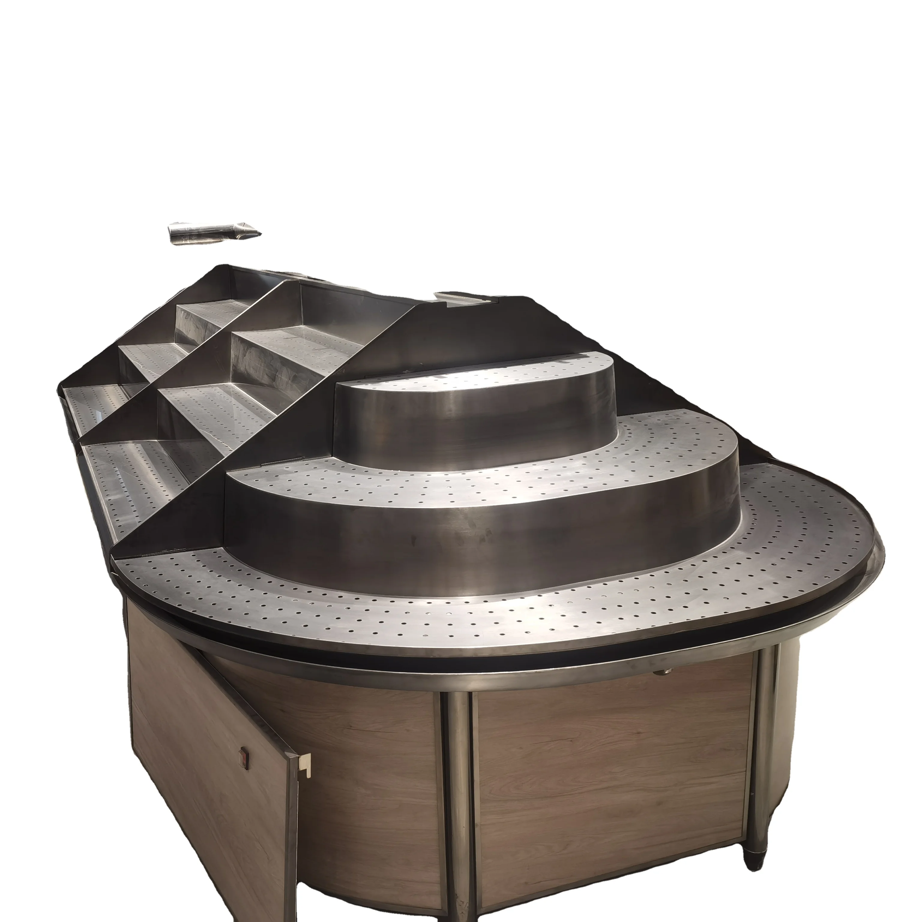 high quality customized size Stainless Steel supermarket Fruit Display Stand rack with guiding board