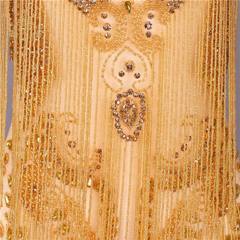 Аппликация для облегающего платья с кристаллами и золотыми камнями для невесты