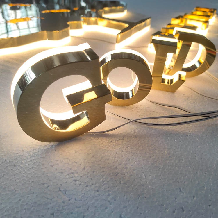 outdoor advertising Business custom LED Letters gold 3d stainless steel led illuminated signs logo backlit LED sign board