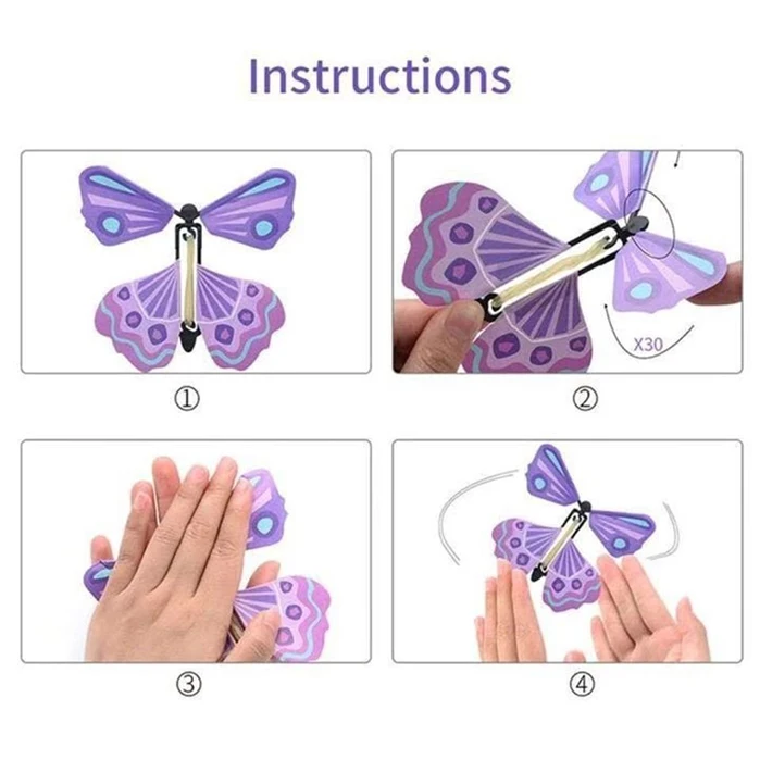 Artificial magic flying butterfly worked by elastic band tricks change hands funny prank joke mystical fun surprise gift toy