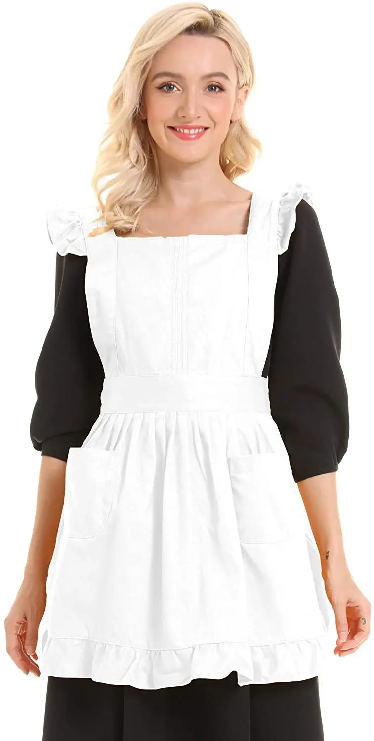 FREE SAMPLE Vintage Adjustable Pleated Apron Kitchen Cooking Baking Maid Costume Two pockets multi-scene multi-purpose apron