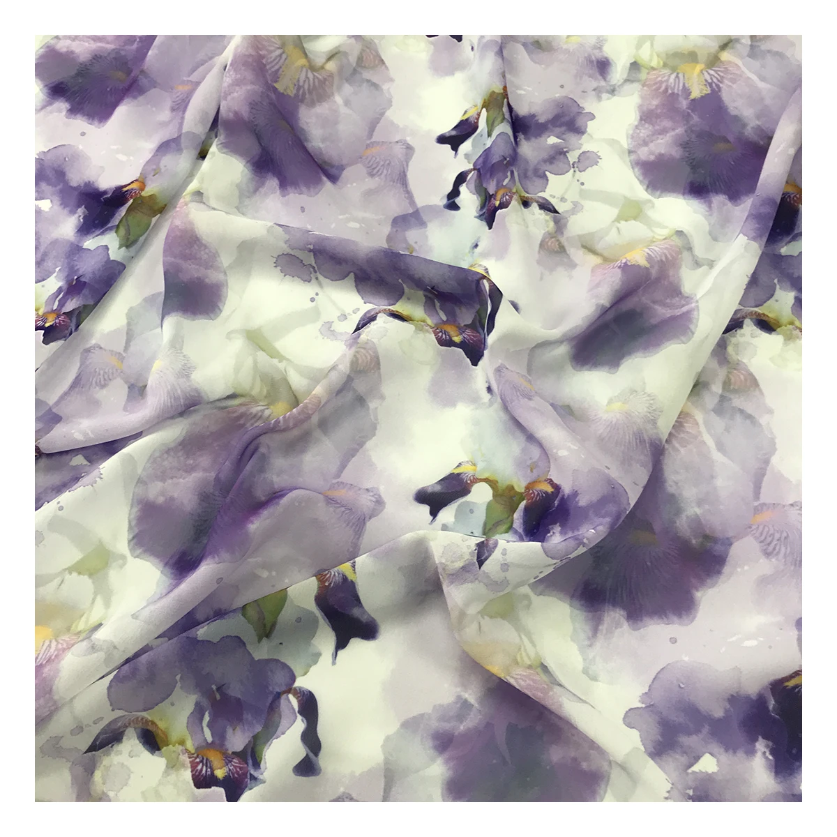 New fashion purple painting flowers design digital wholesale printed chiffon fabric for clothing