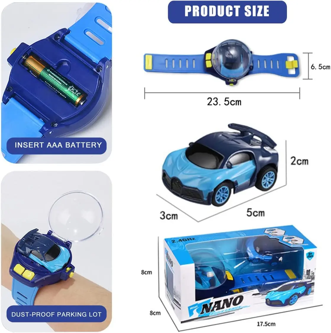 Mini Remote Control 2.4 GHz Cute Wrist Racing Tiktok Watch Car Toys,USB Charging Cartoon RC Small Car Gift for Boys and Girls