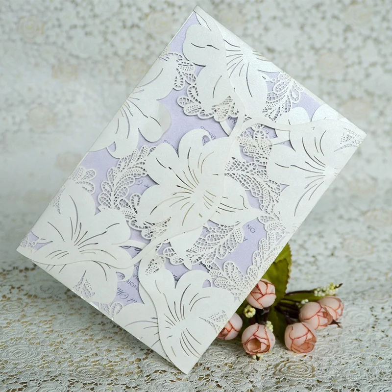 2021 Laser cut flower theme wedding invitation card gift card