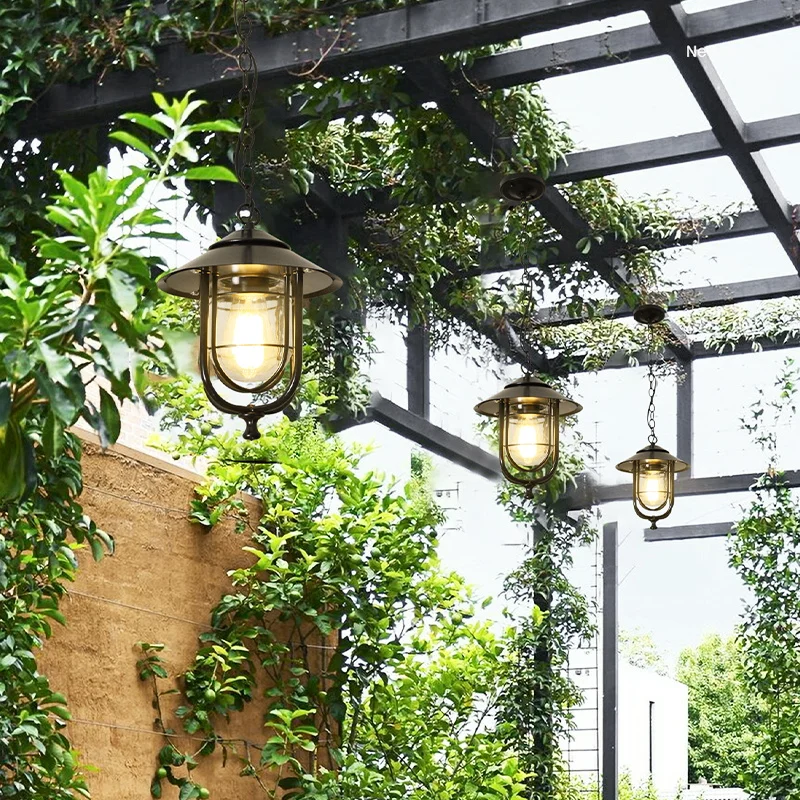 Outdoor retro Rustic Metal loft Vintage industrial Iron glass Antique waterproof LED Outdoor Chandelier  Pendant lamp