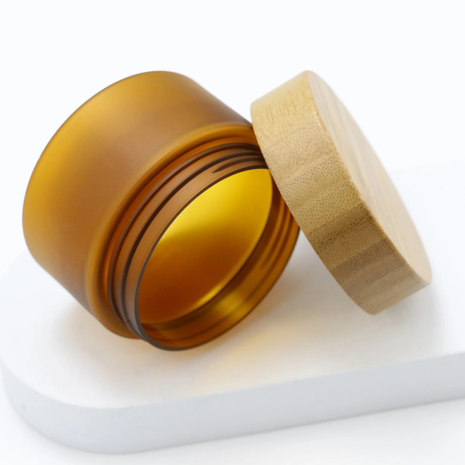 50ml 150ml 250ml 500ml Natural Made Bamboo Lid Clear Frost Amber Color PET Cream Body Scrub Butter Jar Packaging Wholesale