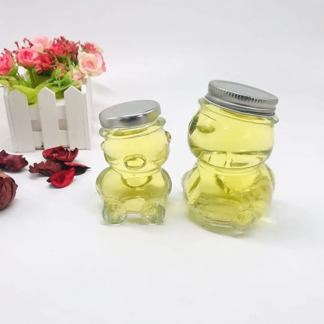 Unique Design Animal  Bear Shape Glass Container Honey Jar Pot Jam Sauce Food Packing Bottle with Screw Lids