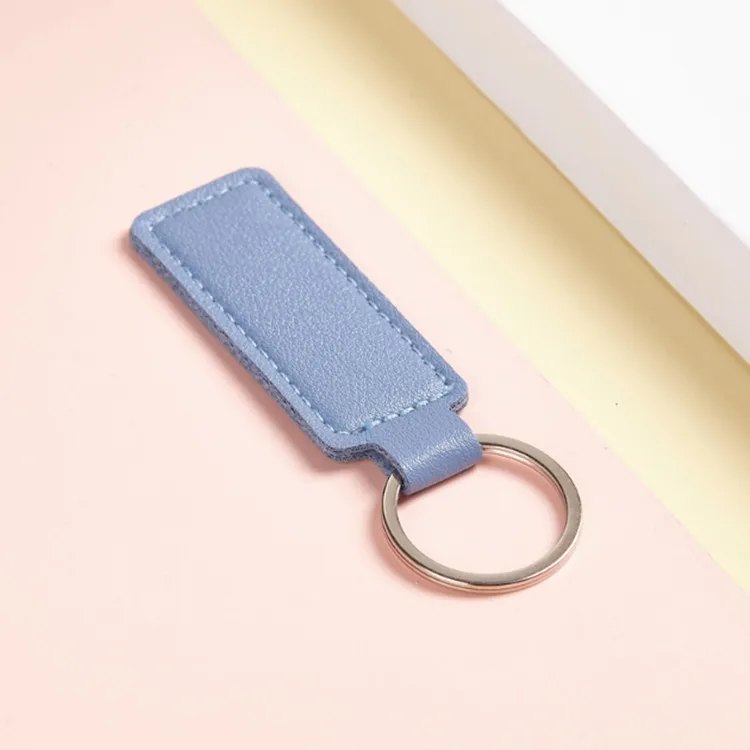 Custom OEM Logo Luxury Pu Leather Keychain Mini Rectangle Personalized Keyring Key Chain for Promotion Gift