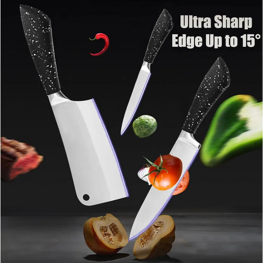 swiss line 9pcs stainless steel kitchen knife block set with hollow handle