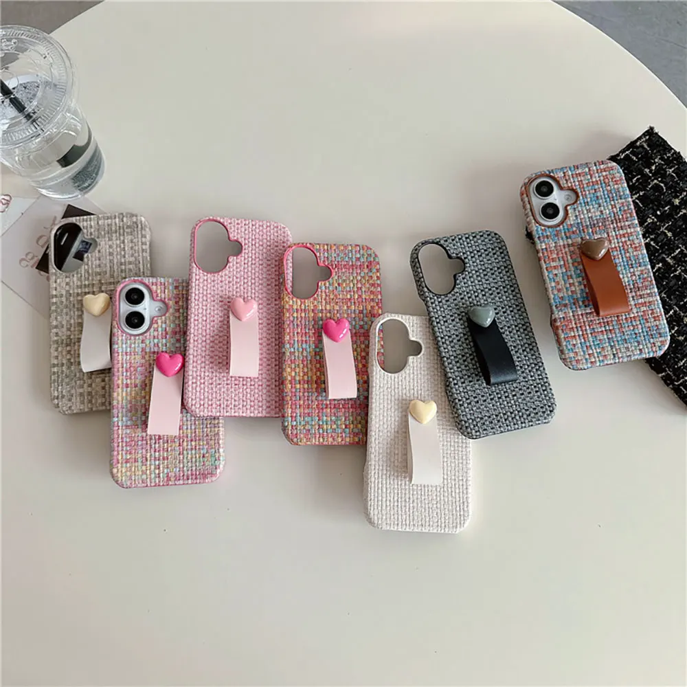 Laudtec Sjk937 Plain Phone Case Weave 3D Heart Holder Skin Friendly Girls Colourful For Iphone 16 15 14 13 12 11 Plus Pro Max