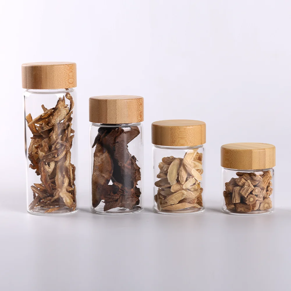 New style 4 oz glass spice jars with bamboo lids small glass jar with wooden lids