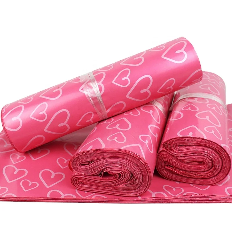 Wholesale Pink Color with Heart Print Plastic Express Bag Custom Mailing Bags