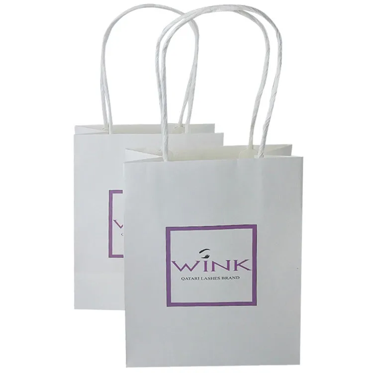 Luxury Custom Pink Logo White Kraft Mini Jewelry Paper Shopping Gift Bag for Lipgloss