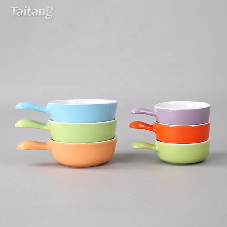 Porcelain Soup Bowl Colorful Ceramic Baking Bowl With Handle