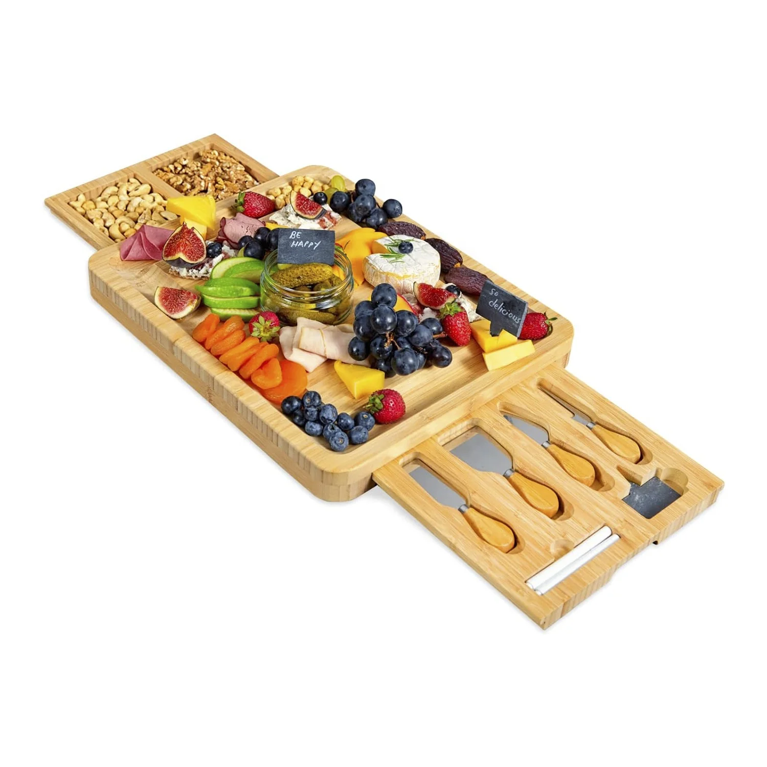 Wood Chopping Blocks Bamboo Cheese Board with Cheese Tools, Cheese Plate Charcuterie Platter with Utensils Set