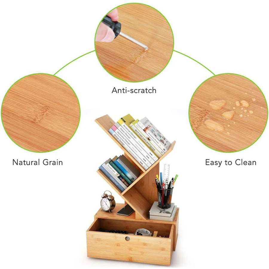 Book Rack With Storage and Drawers Cheap Natural Bamboo Bookshelf