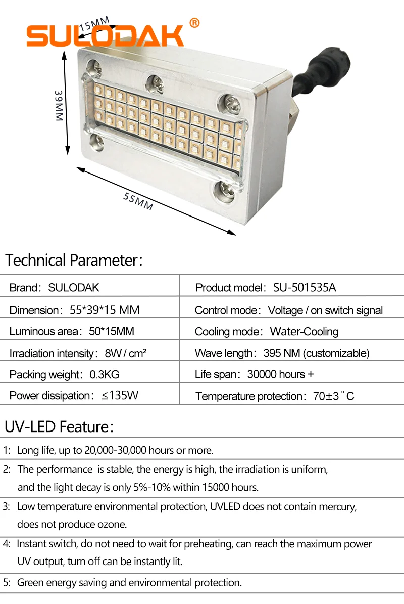 LED UV Curing Lamp Water Cooling System Print Heads for UV Printer Flatbed Printing with Chiller Lamp Size 50*15MM 18 80 1 - 50