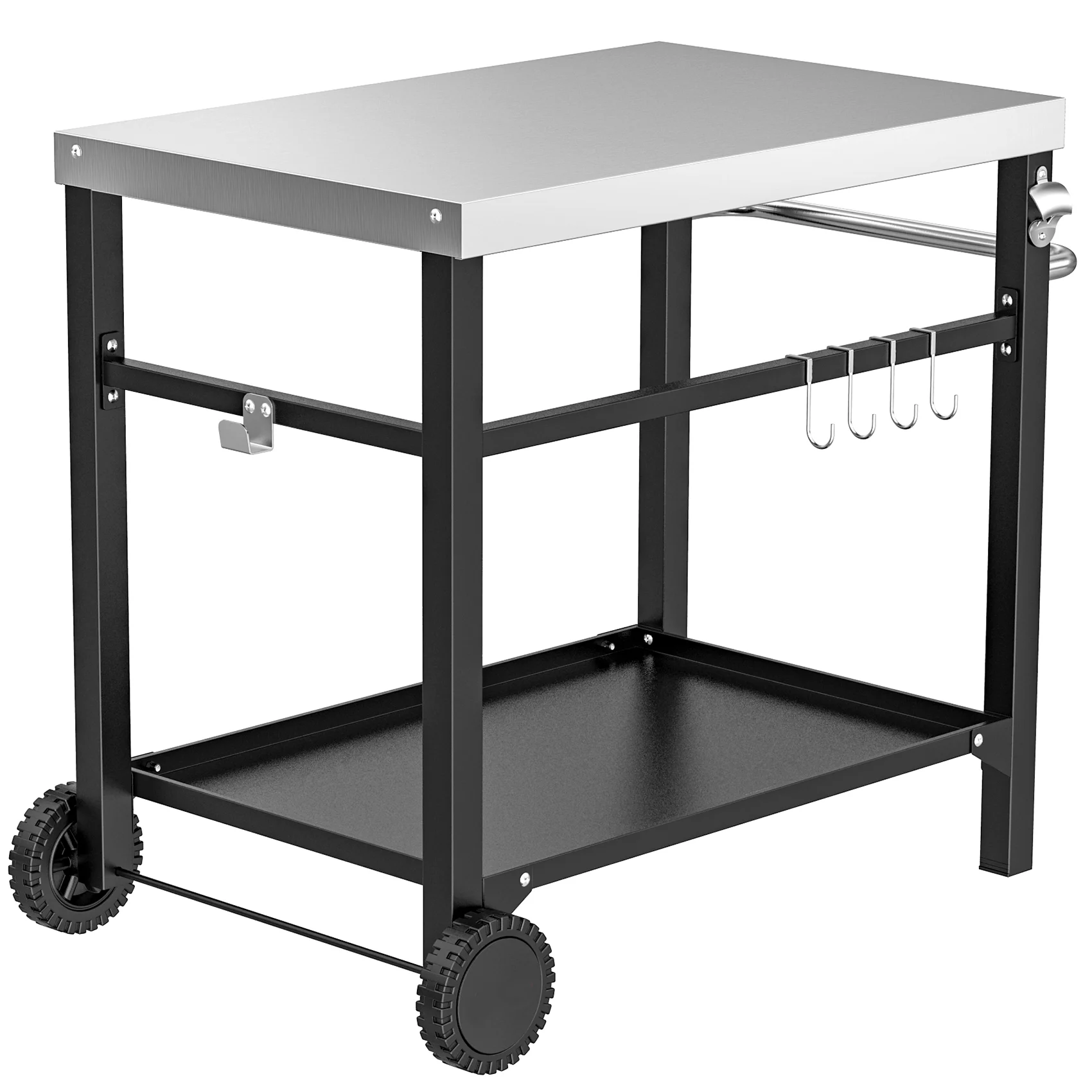 Home and Outdoor Stainless Steel Table Top Worktable Movable Dining Cart Table