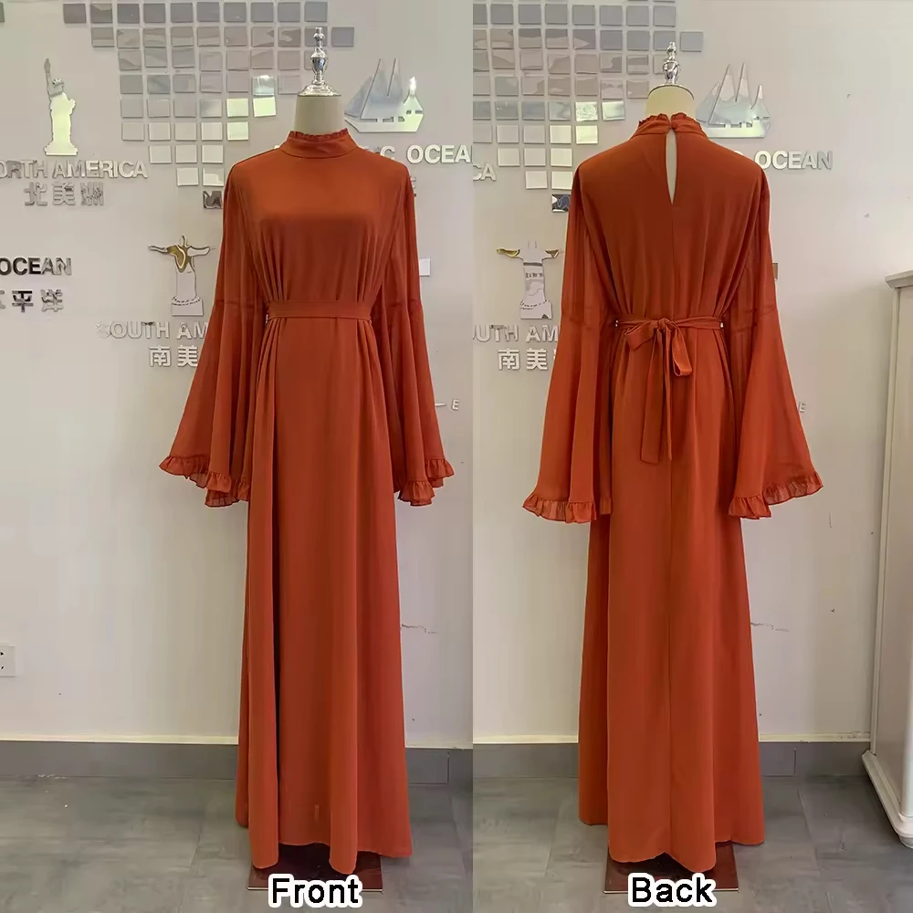 Wholesale Custom Abaya Turkey Ladies Islamic Clothing Luxury Chiffon Ruffled Sleeves Abaya Women Muslim Dresses Dubai Abaya