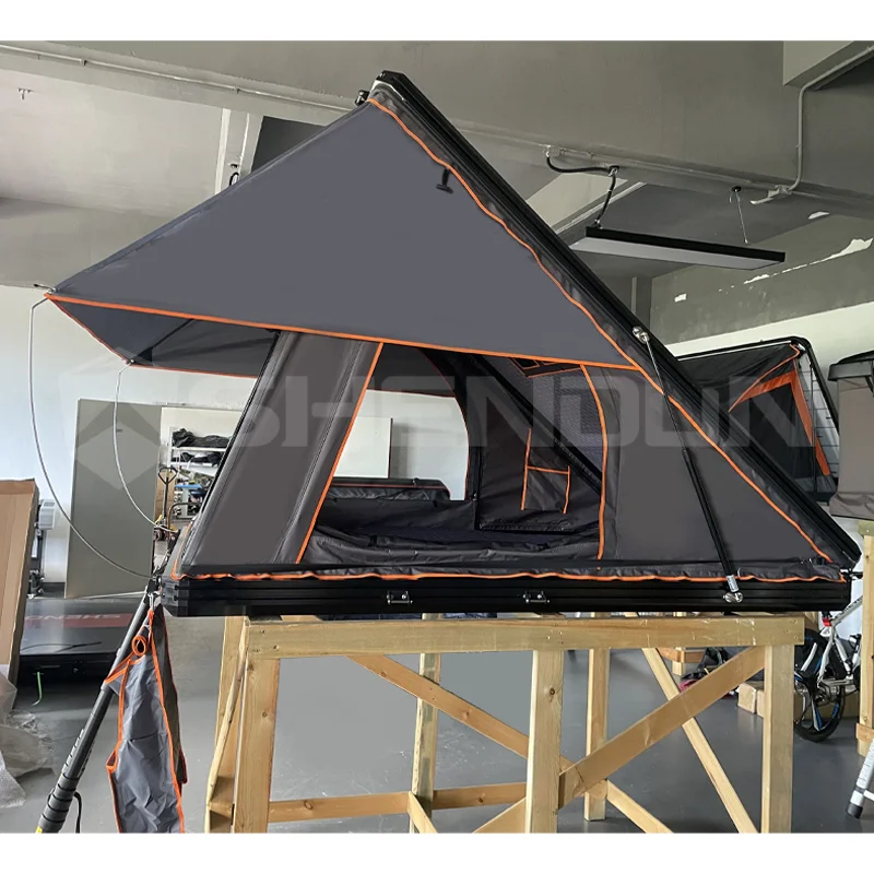 Big roof top camping tent car 2-person aluminum shell roof tent with skylight folding triangle Rooftop Tent with solar panel