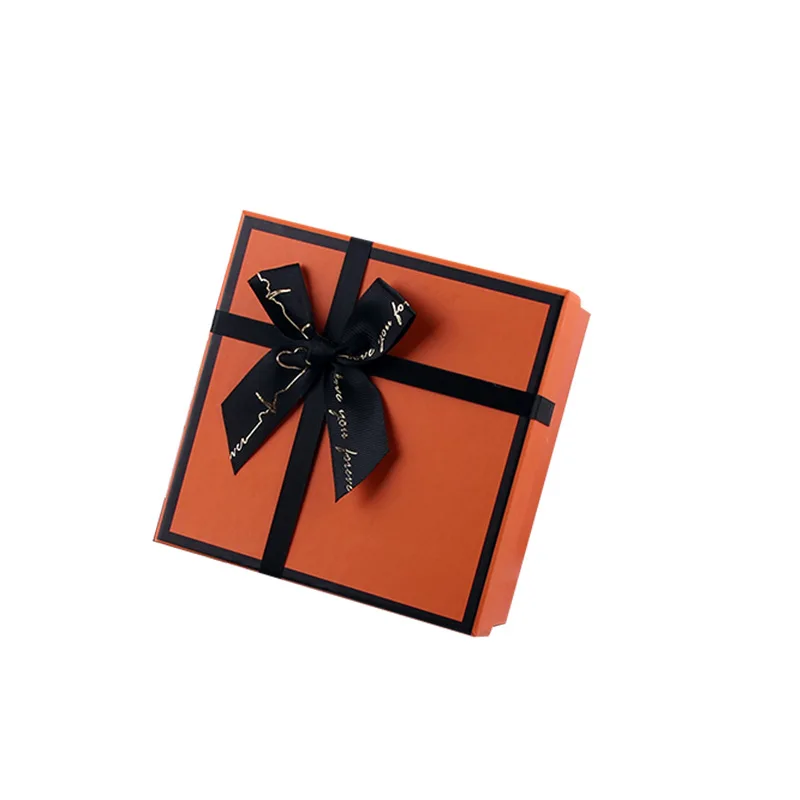 Holiday Birthday Gift Box In Stock Orange Bow With Hand Gift Box Silk Scarf Wallet Pajamas Packaging Box Customization