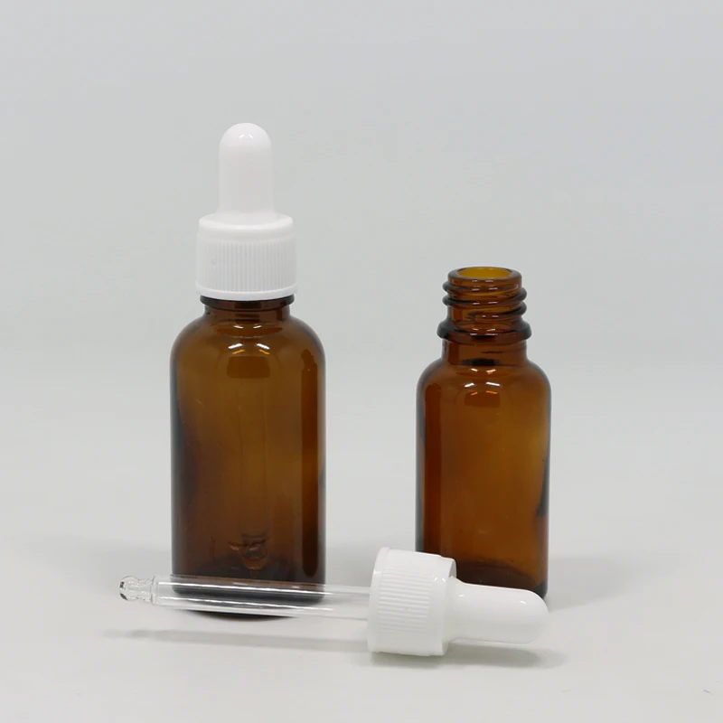 Essential oil packaging 5ml 10ml 15ml 20ml 30ml 50ml 100ml clear amber brown glass dropper bottle with white dropper