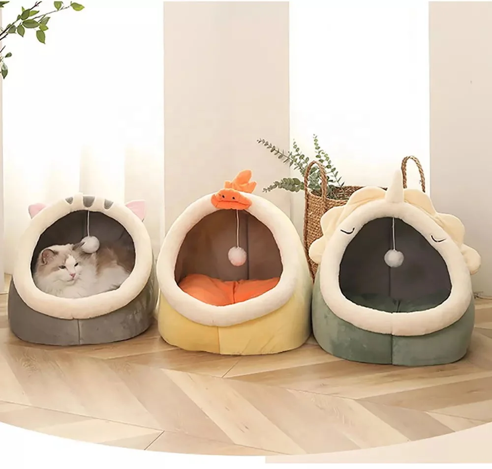 Sweet Cat Bed Warm Pet Basket Cozy Kitten Lounger Cushion Cat House Tent Very Soft Small Dog Mat Bag For Washable Cave Cats Beds