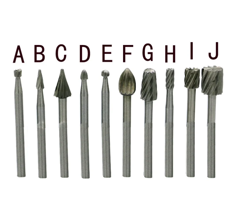 10Pcs High Speed Steel 1/8 inch Shank Woodworking Rotary Burr Set File Rasp Drill Bit for Wood Carving