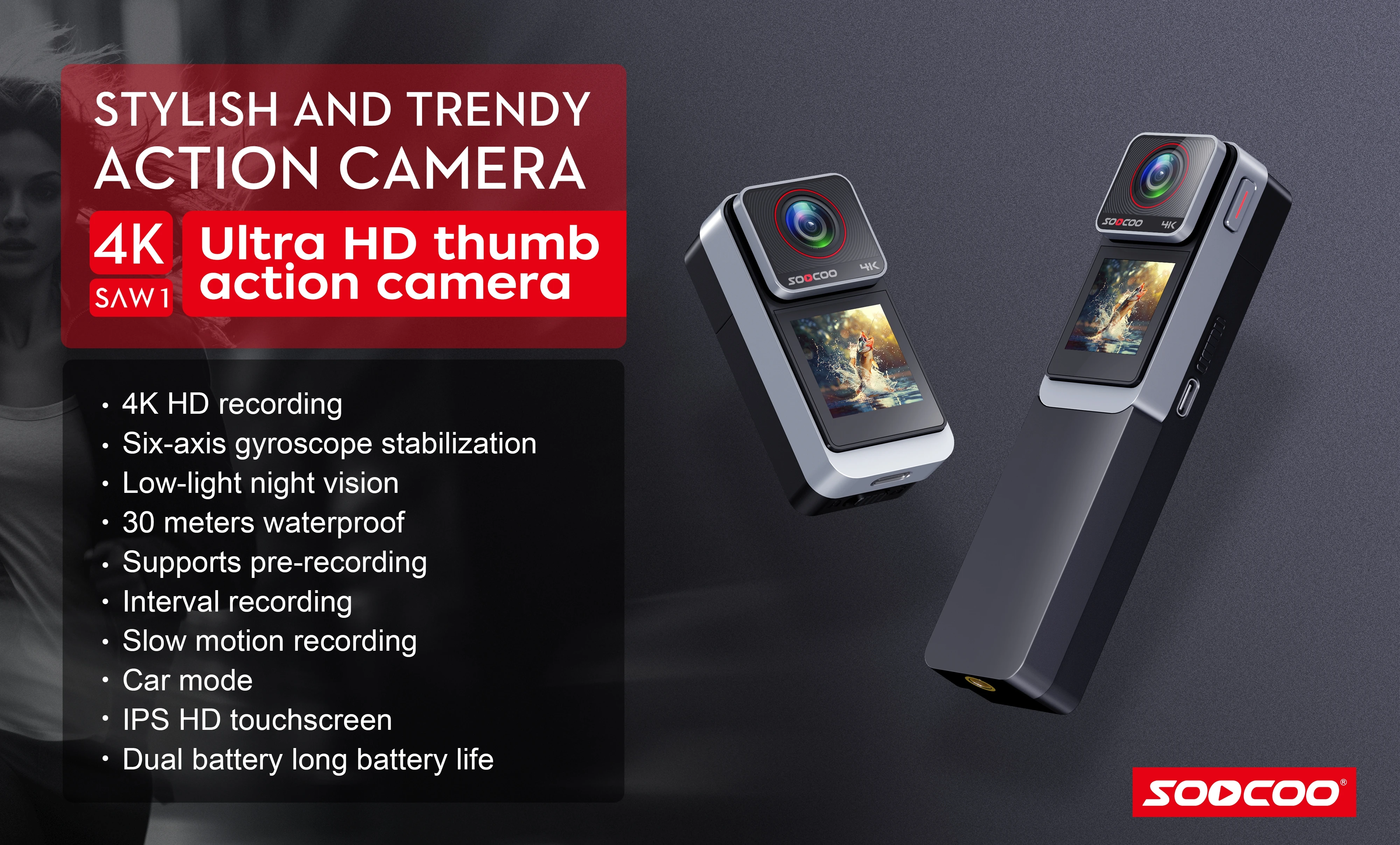 4K Thumb Camera 30M Waterproof Sports Action Camera Anti-Shake Six-axis gyroscopic stabilization Portable Vlog Camera
