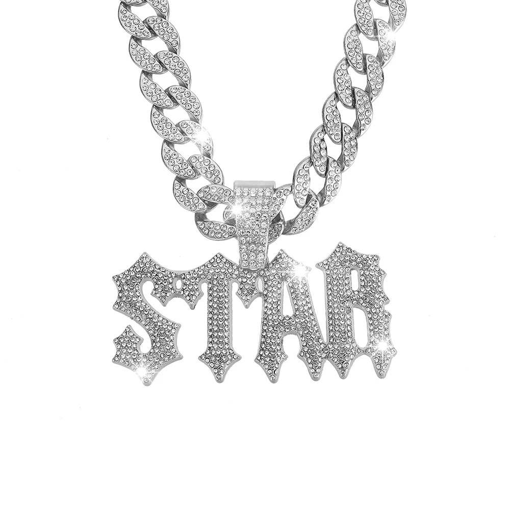 Mens Cuban Link Chain STAR Letter Pendant Necklace Silver Gold Plated Bling Iced Out Chain