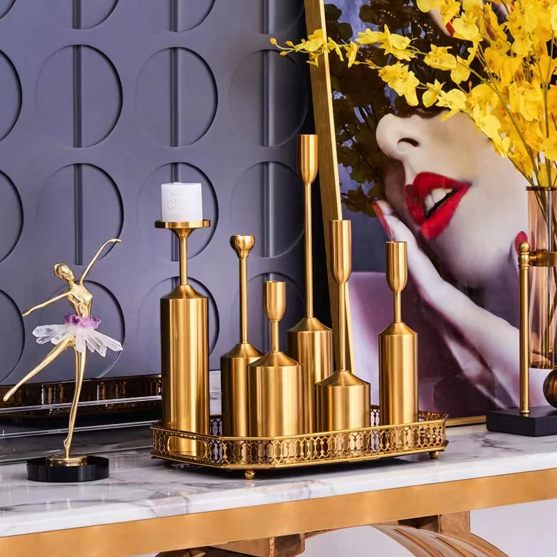Modern Luxury Iron Metal Candle Holders Wedding  Gold Pillar Candle Holder Set Home Party Candles Decorative Candlestick