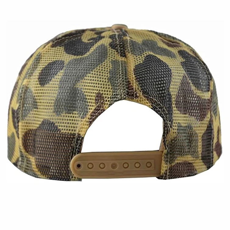 5 panel Custom 112 hats sublimation printing gym polyester camouflage mesh cap hunting snapback camo foam trucker hat  with rope