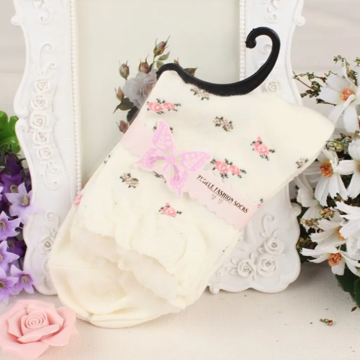 models double layer lace bubble mouth small floral cotton tube socks hot sale flower pattern middle tube sock for girls