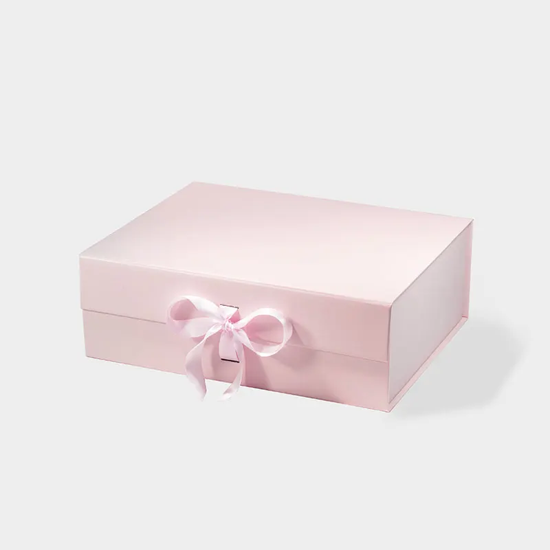Luxury A4 deep size pink design logo printing magnet giftbox wholesale with ribbon