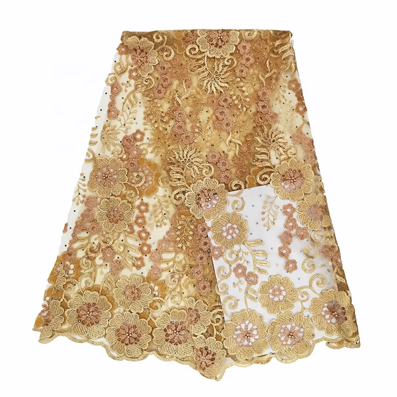 high quality factory price wholesale african embroidered lace fabric with shining stones