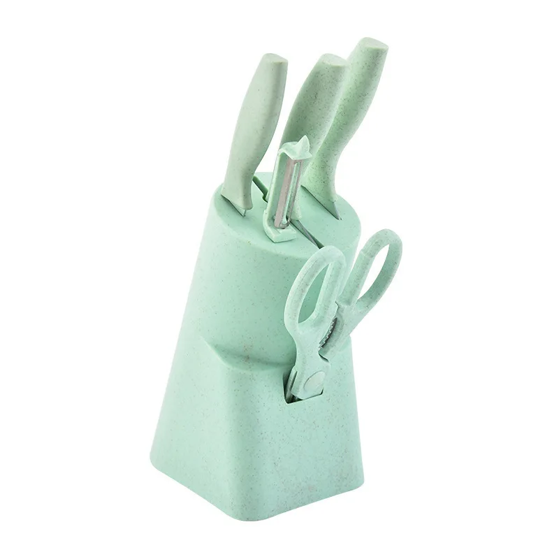 Wholesale 6Pcs Kitchen Knife Set Non-Stick Coating Chef Knife Set Straw Stainless Steel Knife Set With Gift Box