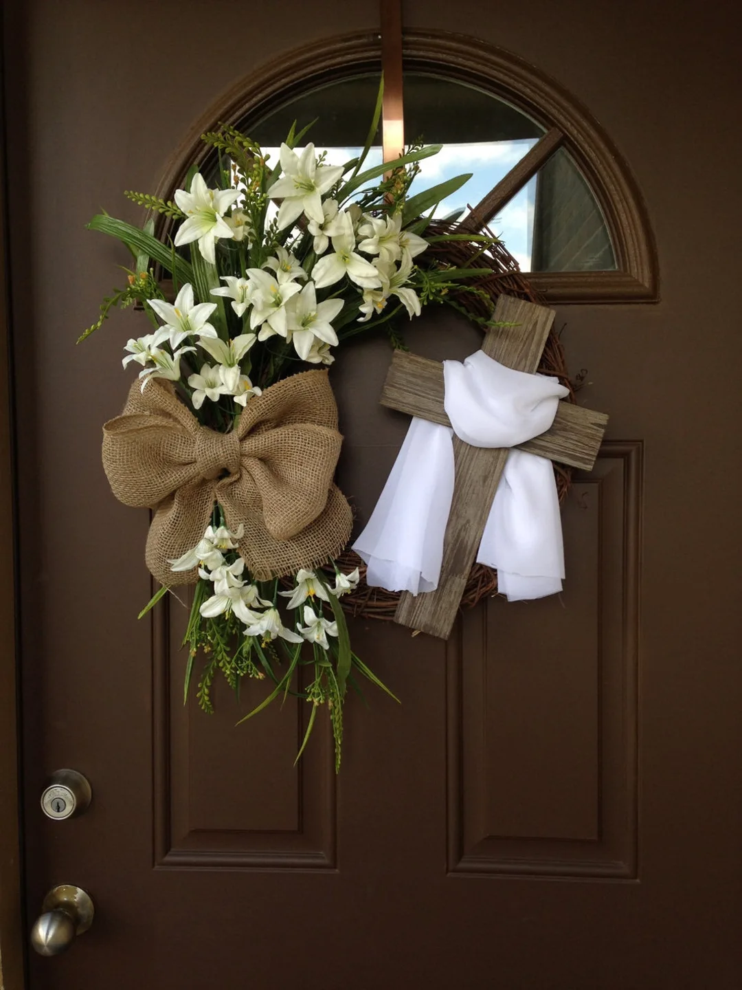 Easter Wreath with Cross Easter Bunny Wreath Door Hanging Decoration