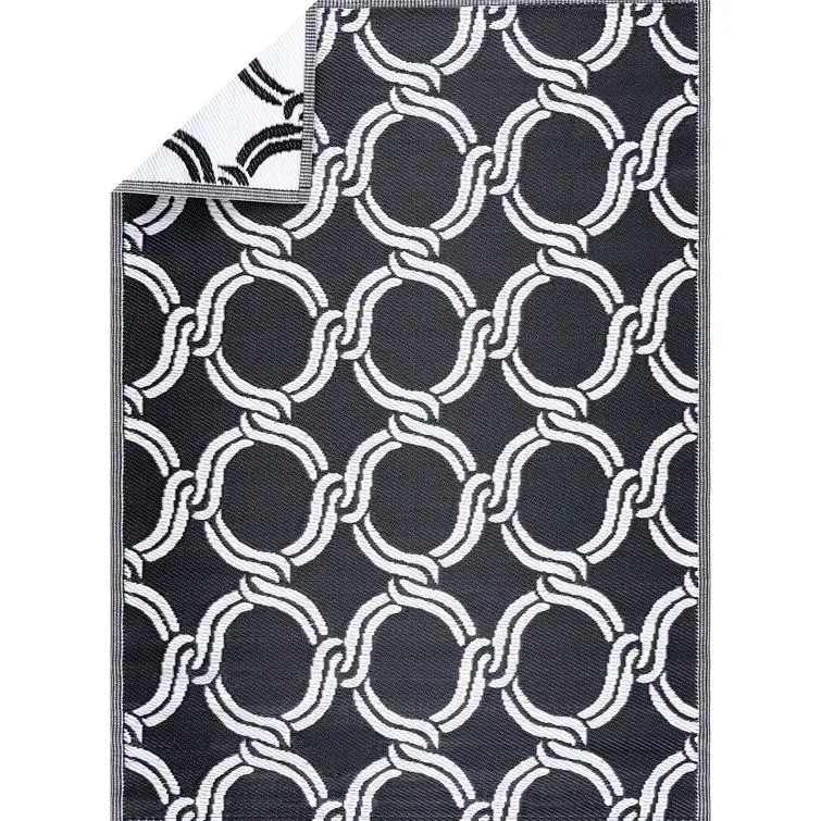 RV Outdoor Rugs Reversible Mats 9 x 12 Clearance Weatherproof Area Mat Carpet with Corner Loops for Patio Camping Black White