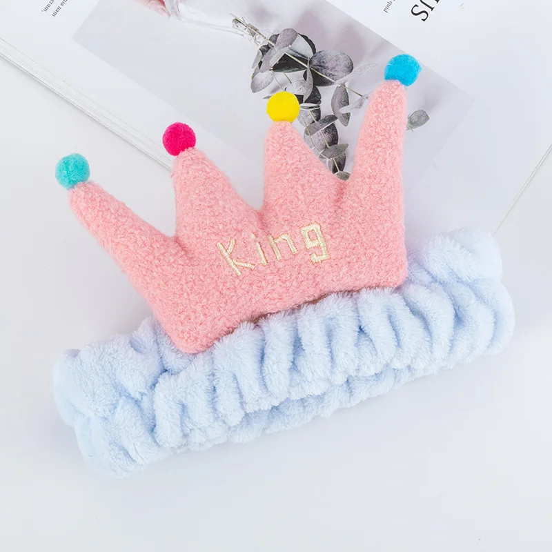 Cartoon Queen Color Crown Headband Makeup Face Washing Hair Ring Sweet Plush Hair Hoop Hairband