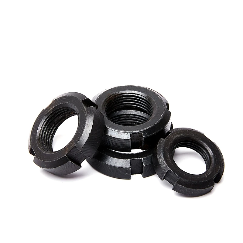 Высокопрочные черные оцинкованные DIN981 шлицевые круглые гайки, четыре шлицевые круглые гайки, Заводская гайка