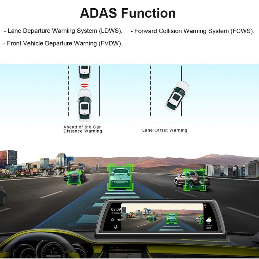 
4G WiFi Android ADAS Car DVR Dash Cam 10 inch Full HD 1080P 4 Lens 2GB+32GB Video Recorder with GPS Navigation Vehicle Camera 