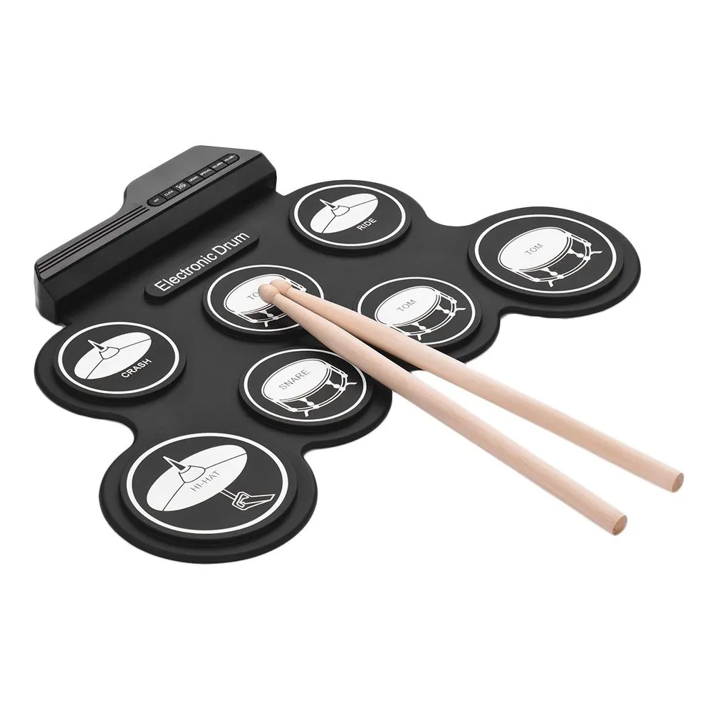 Компактный размер USB Roll-Up силиконовая ударная установка Цифровая Электронная 7 барабанные тормозные колодки с голени педали для начинающих